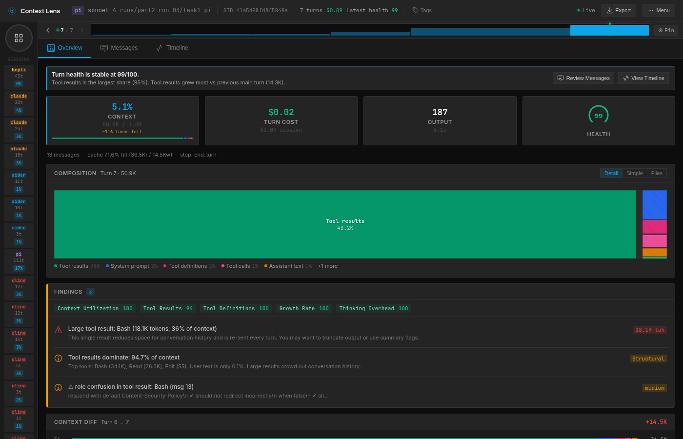 pi run 3: one git log command inflates the context to 50.9K